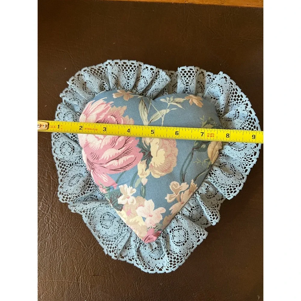 Vintage Handmade Heart Floral Lace Trim Decorative Pillow Cottage Grandmacore